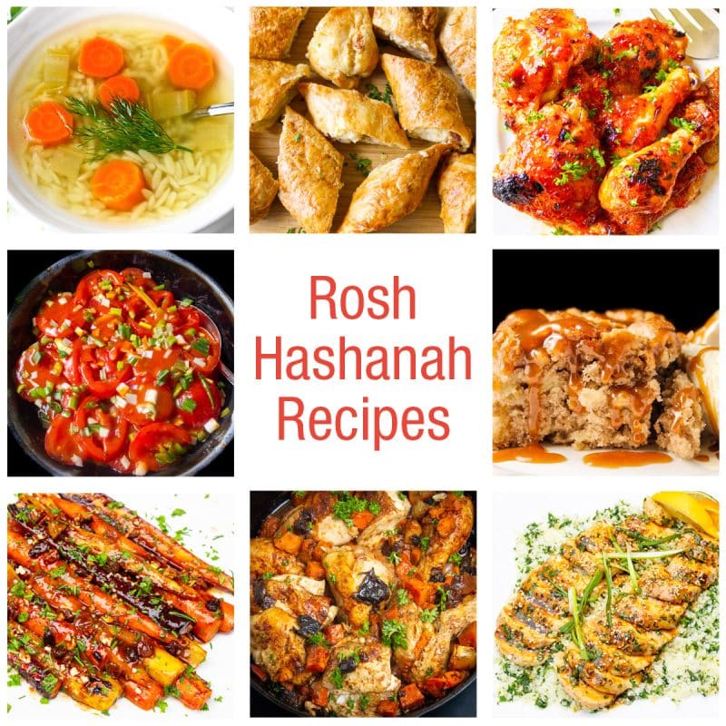 Collage of recipes for Rosh Hashanah.