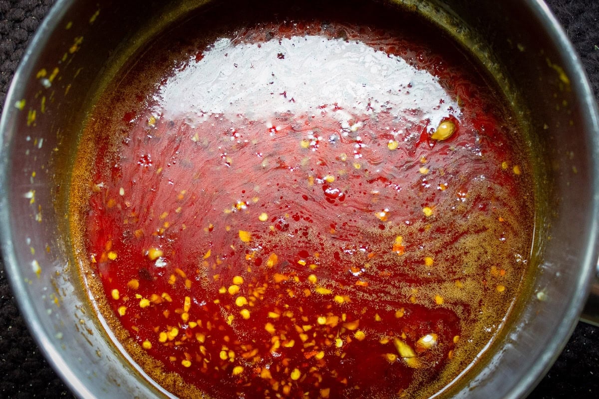 Citrus glaze in a pot.