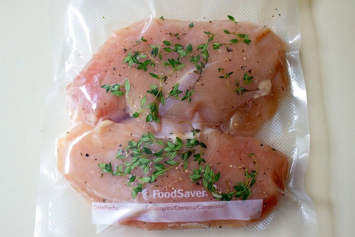 Two chicken breasts in a sous vide bag. 