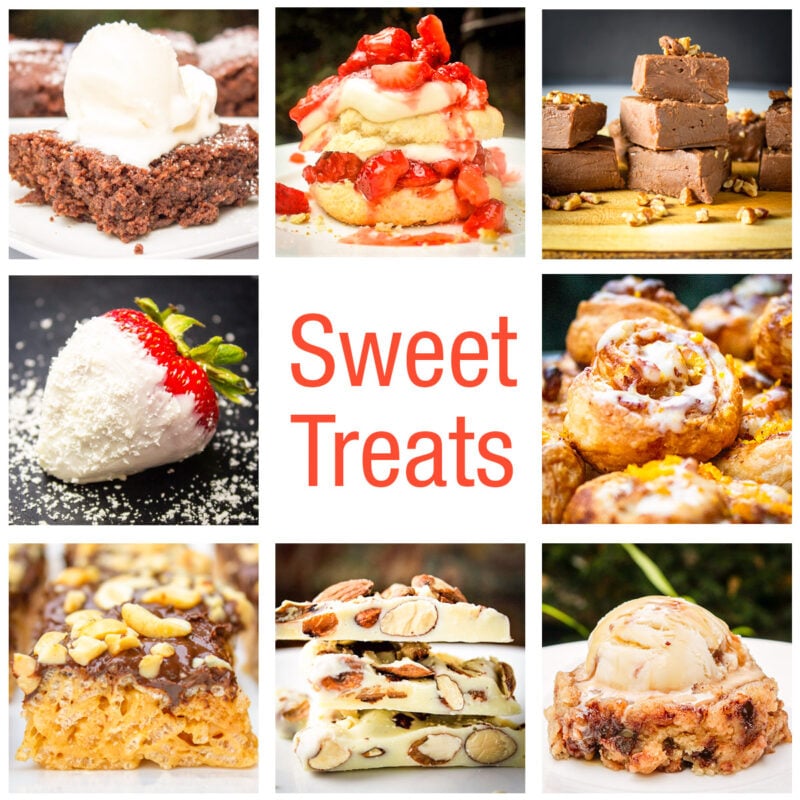 Collage of 8 sweet treats.