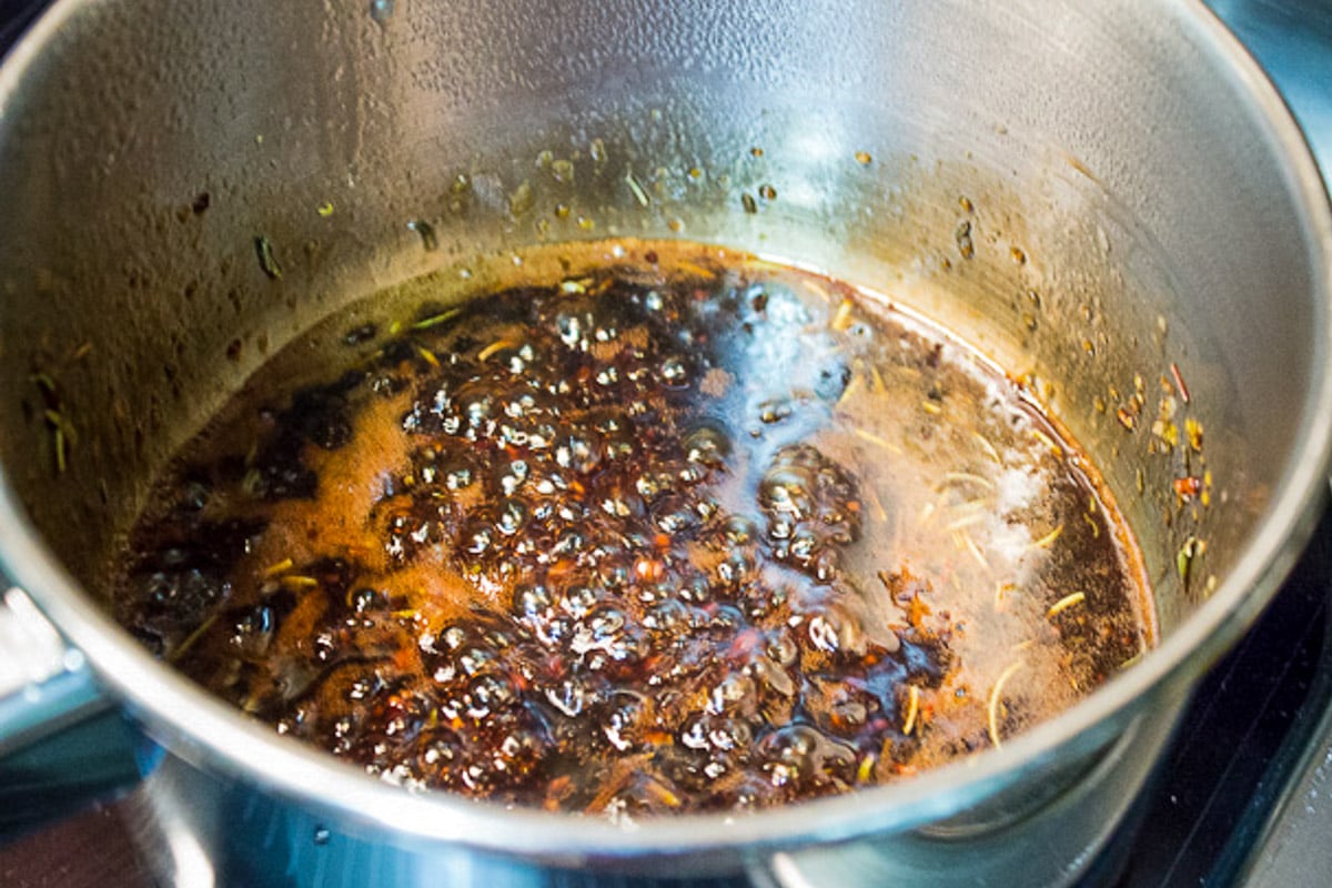 Glaze bubbling in pot.